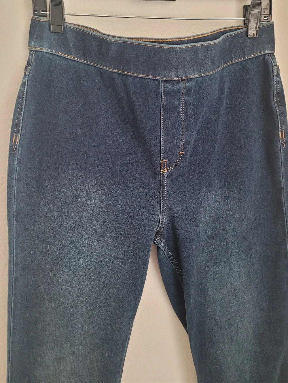 Soft Surroundings Pull-On Flare Jeans Side Slit Ankle Medium Dark Wash Stretch